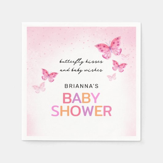ピンクの蝶の赤ガーリーちゃんシャワー スタンダードカクテルナプキン (正面)