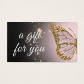 ピンクの蝶の黒いデザインギフトカード (正面)