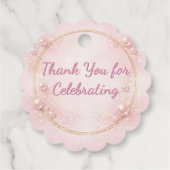 ピンクの蝶の1歳の誕生日サンクスyouホタテ型 フェイバータグ (裏面)