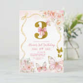 ピンクの蝶の3歳の誕生日 コケットボウ 招待状 (スタンド正面)