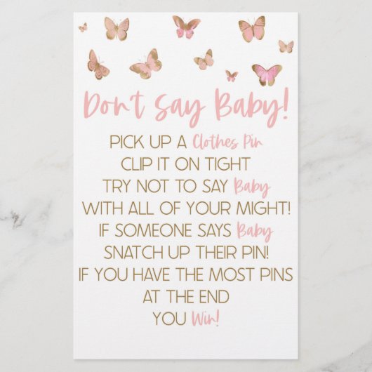ピンクの蝶は赤ちゃんシャワーゲームと言わない 便箋 (正面)