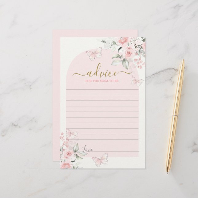 ピンクの蝶アドバイスのためのママがカードになる (正面/裏面インサイチュ)