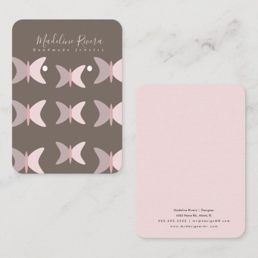 ピンクの蝶アーティザンイヤリングディスプレイカード コーリングカード (正面/裏面)