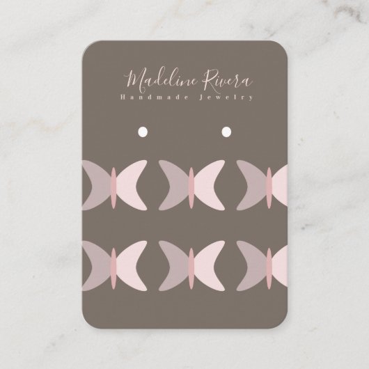 ピンクの蝶アーティザンイヤリングディスプレイカード コーリングカード (正面)