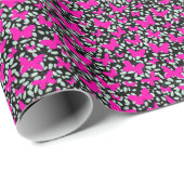 ピンクの蝶オン植物ブラックBG ラッピングペーパー (ロールコーナー)