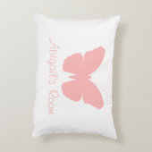 ピンクの蝶シルエットのデザイン(パーソナライズな) アクセントクッション (裏面(縦))