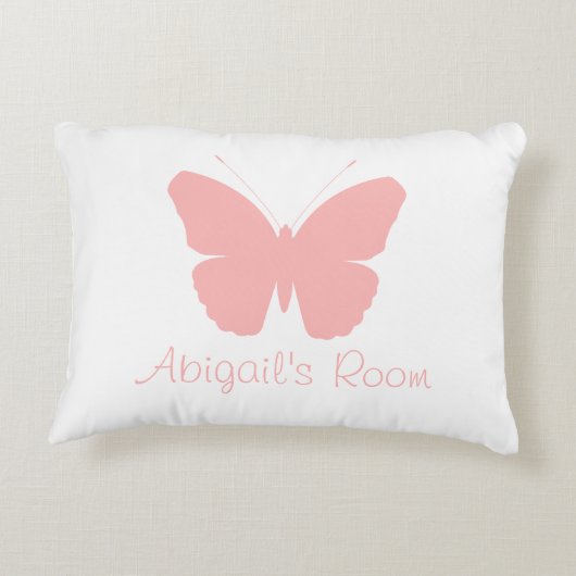 ピンクの蝶シルエットのデザイン(パーソナライズな) アクセントクッション (裏面)