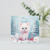 ピンクの蝶ネクタイのふわふわ猫 シーズンカード (スタンド正面)