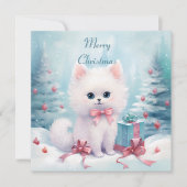 ピンクの蝶ネクタイのふわふわ猫 シーズンカード (正面)