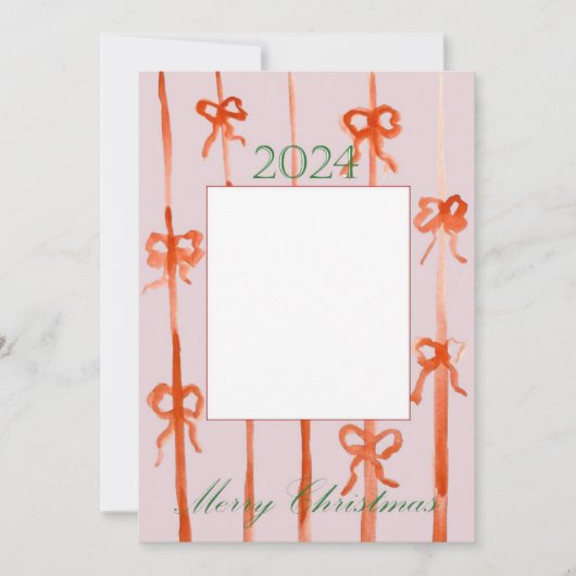 ピンクの蝶ネクタイのクリスマスカード 招待状 (正面)