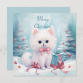 ピンクの蝶ネクタイのフワフワ猫 シーズンカード (正面/裏面)