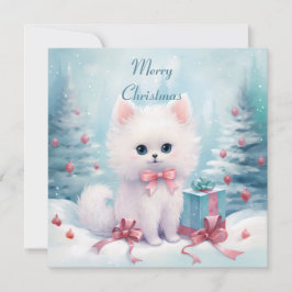 ピンクの蝶ネクタイのフワフワ猫 シーズンカード