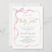 ピンクの蝶ネクタイのベビーシャワー 女の子 招待状 (正面)