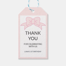 ピンクの蝶ネクタイの女の子のお誕生日 🎀 ギフトタグ