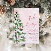 ピンクの蝶ネクタイの女の子のクリスマスツリー オー ベイビー ベイビーシャワー 招待状