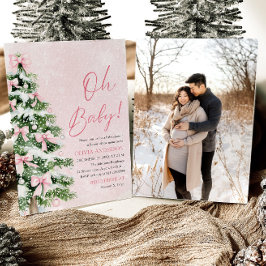 ピンクの蝶ネクタイの女の子のクリスマスツリー オー ベイビー ベイビーシャワー 招待状