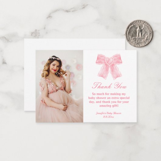 ピンクの蝶ネクタイの女の子のベビーシャワーの写真ありがとうございます ノートカード (正面/裏面インサイチュ)