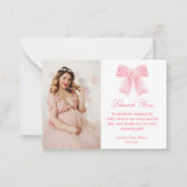 ピンクの蝶ネクタイの女の子のベビーシャワーの写真ありがとうございます ノートカード (正面)