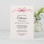 ピンクの蝶ネクタイの女の子のベビーシャワー招待状 招待状 (スタンド正面)