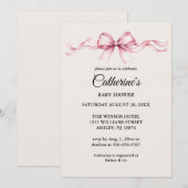 ピンクの蝶ネクタイの女の子のベビーシャワー招待状 招待状 (正面/裏面)