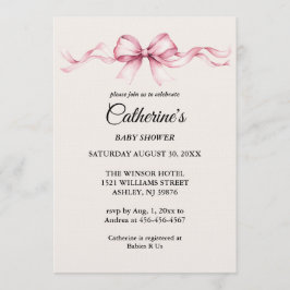 ピンクの蝶ネクタイの女の子のベビーシャワー招待状 招待状