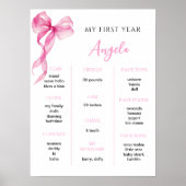 ピンクの蝶ネクタイの女の子の1歳の誕生日記念 ポスター (正面)