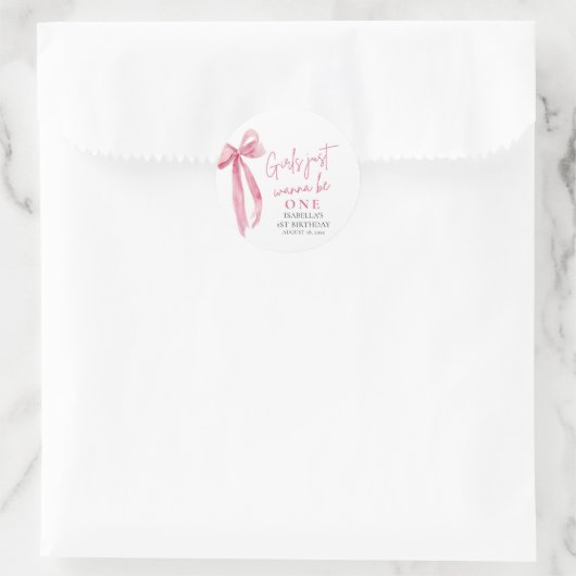 ピンクの蝶ネクタイの女の子はただひとりになりたい 1歳の誕生日 ラウンドシール (バッグ)