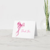 ピンクの蝶ネクタイの女の子 1歳の誕生日 サンキューカード (正面)