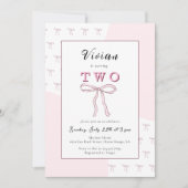 ピンクの蝶ネクタイの女の子 2歳の誕生日 招待状 (正面)