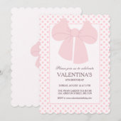 ピンクの蝶ネクタイ水玉 女の子の誕生日招待状 招待状 (正面/裏面)