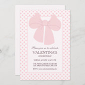 ピンクの蝶ネクタイ水玉 女の子の誕生日招待状 招待状 (正面/裏面)