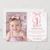 ピンクの蝶ネクタイ コケッティー 誕生日 ありがとうカード サンキューカード (正面)