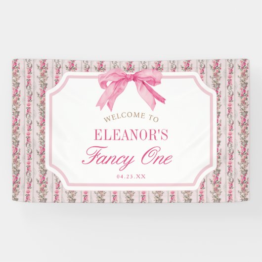 ピンクの蝶ネクタイ コケティー ファンシー ワン 誕生日パーティー 横断幕 (横)