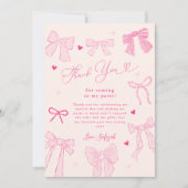 ピンクの蝶ネクタイ シャビー チック 誕生日パーティー サンキューカード (正面)