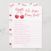 ピンクの蝶ネクタイ チェリー ママのことを一番知っているシャワゲーム 招待状 (正面/裏面)