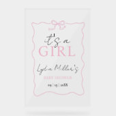 ピンクの蝶ネクタイ ベビーシャワー招待状, 女の子のベビーシャワー アクリルサイン (正面)