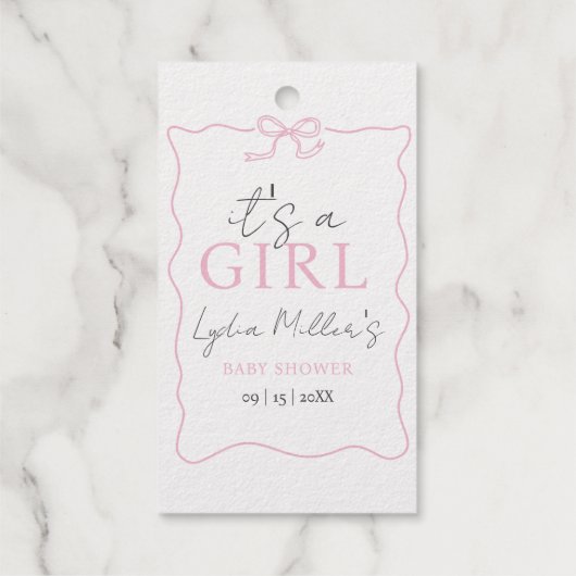 ピンクの蝶ネクタイ ベビーシャワー招待状, 女の子のベビーシャワー ギフトタグ (裏面)