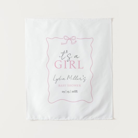 ピンクの蝶ネクタイ ベビーシャワー招待状, 女の子のベビーシャワー タペストリー (正面)