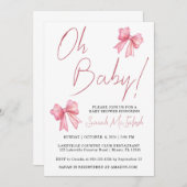 ピンクの蝶ネクタイ ベビーシャワー招待状 招待状 (正面/裏面)