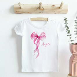 ピンクの蝶ネクタイ 女の子の誕生日 ベビーTシャツ