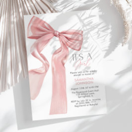 ピンクの蝶ネクタイ 女の子の赤ちゃん歓迎会 招待状