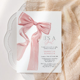 ピンクの蝶ネクタイ 女の子の赤ちゃん歓迎会 招待状