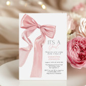 ピンクの蝶ネクタイ 女の子の赤ちゃん歓迎会 招待状