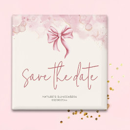 ピンクの蝶ネクタイ 誕生日 クイーンセニョーラ Save the Date マグネット