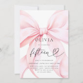 ピンクの蝶ネクタイ 15歳の誕生日パーティー 招待状 (正面)