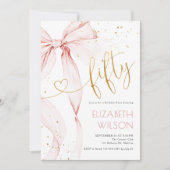 ピンクの蝶ネクタイ 50歳の誕生日招待状 招待状 (正面)