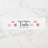 ピンクの蝶ハッピーバースデー水瓶ラベル ペットボトルラベル (シングルラベル)