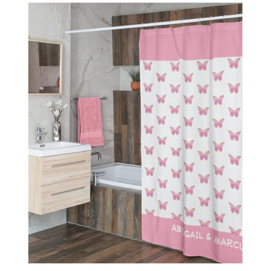 ピンクの蝶バス シャワーカーテン