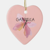 ピンクの蝶パーソナライズされたの名前 セラミックオーナメント (右)