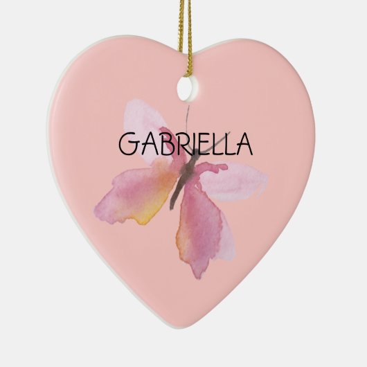 ピンクの蝶パーソナライズされたの名前 セラミックオーナメント (右)